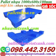 Pallet nhựa mặt liền 1000x600x100mm - xanh dương - nhựa nguyên sinh