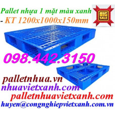 Pallet nhựa 1200x1000x150mm - nhựa nguyên sinh - màu xanh PL121015ĐT-NS