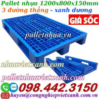 Pallet nhựa 1200x800x150mm 3 đường thẳng - xanh nguyên sinh
