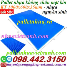 Pallet nhựa lót sàn không chân 1000x600x35mm - mặt liền - xanh dương - nhựa nguyên sinh