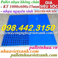 Pallet nhựa lót sàn không chân 1000x600x35mm - xanh dương - nhựa nguyên sinh