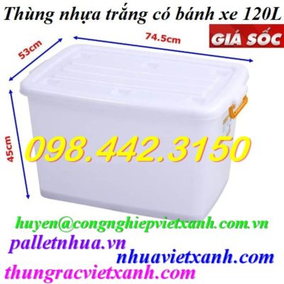 Thùng vuông 120L có bánh xe
