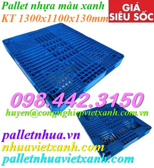 Pallet nhựa 1300x1100x130mm màu xanh