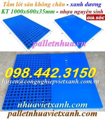 Tấm lót sàn không chân 1000x600x35mm xanh dương nhựa nguyên sinh