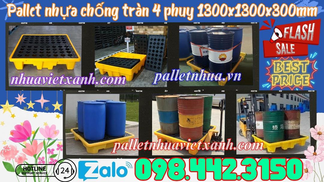 Pallet chống tràn 4 phuy 1300x1300x300mm