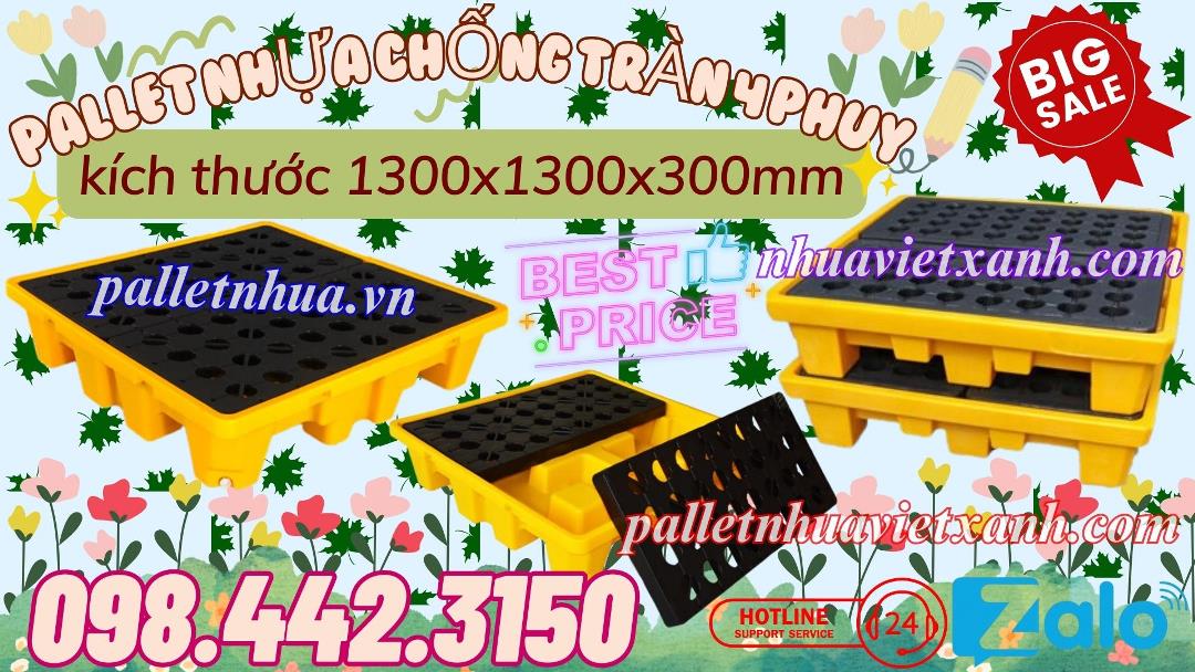 Pallet nhựa chống tràn 4 phuy 1300x1300x300mm