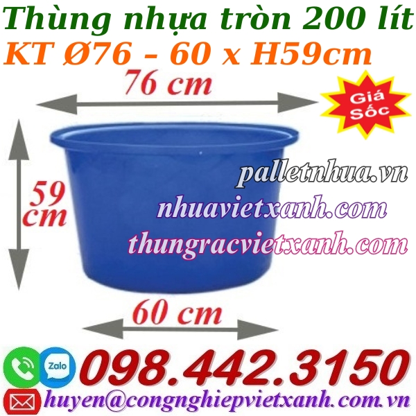Thùng nhựa tròn 200 lít