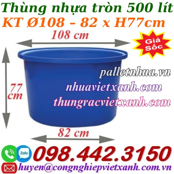 Thùng nhựa tròn 500 lít