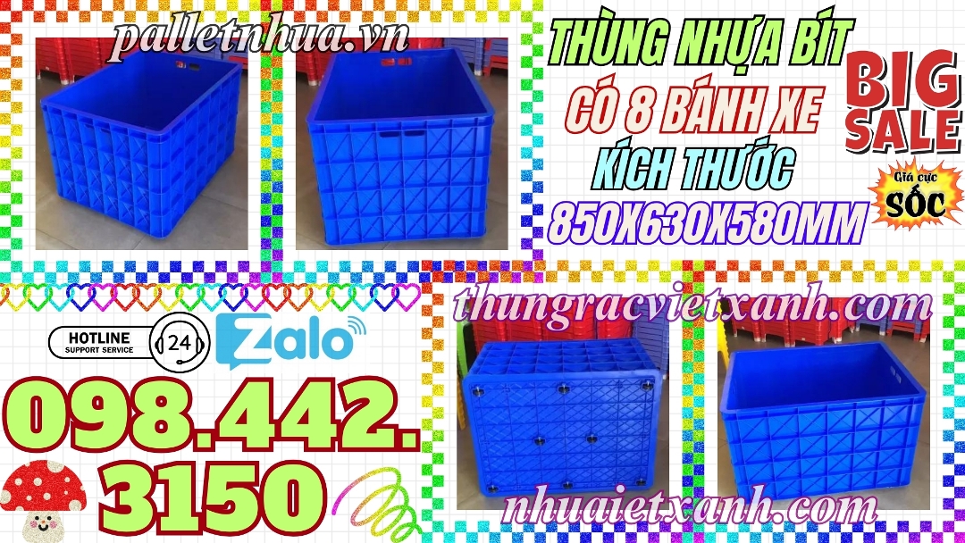 Pallet Nhựa Việt Xanh, thùng nhựa, khay nhựa, tấm lót nhựa