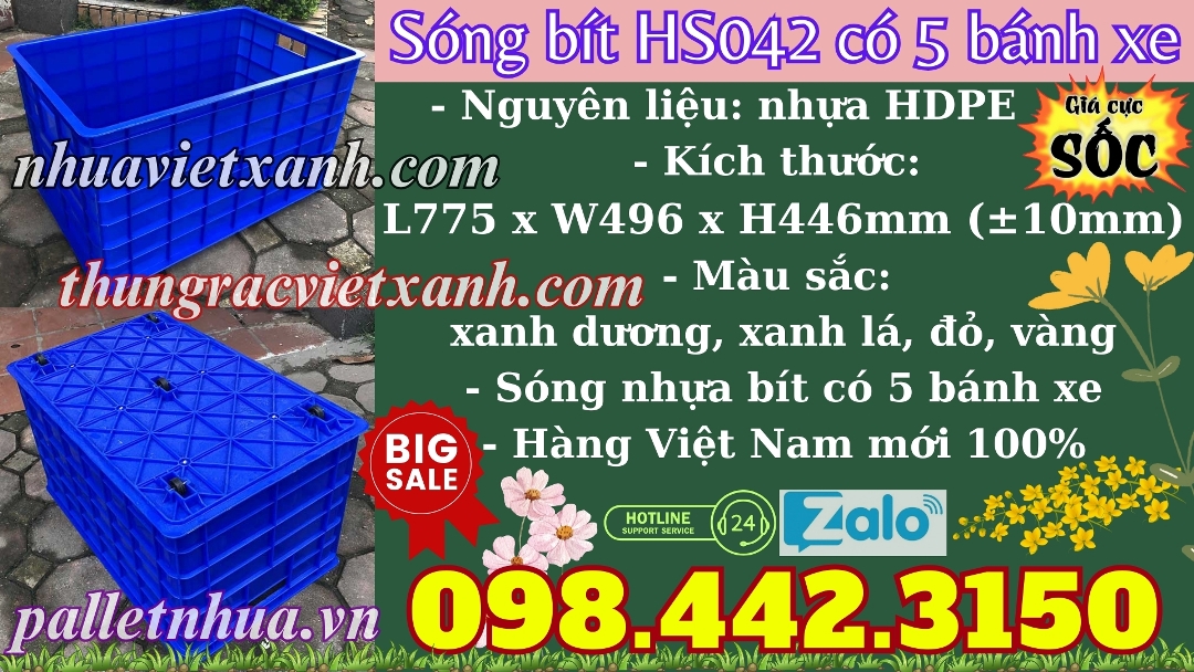 Pallet Nhựa Việt Xanh, thùng nhựa, khay nhựa, tấm lót nhựa