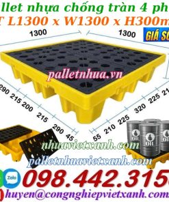 Pallet nhựa chống tràn 4 phuy cao 300mm - 30kg