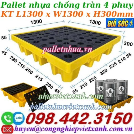 Pallet nhựa chống tràn 4 phuy cao 300mm - 30kg