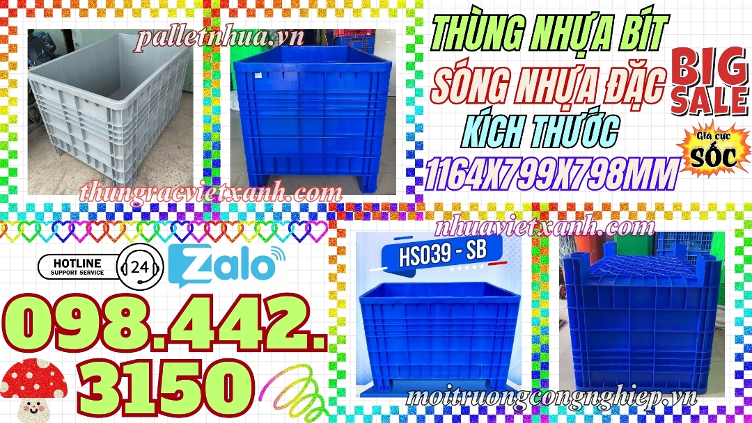 Thùng nhựa bít HS039 - 1164x799x798mm