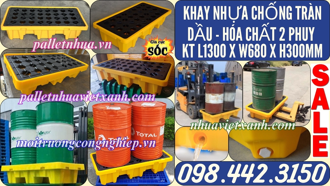 Khay nhựa chống tràn 2 phuy cao 300mm
