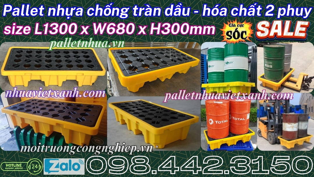 Pallet chống tràn 2 phuy 1300x680x300mm