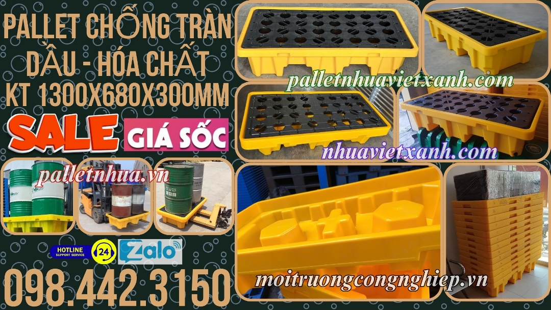 Pallet chống tràn 2 phuy cao 300mm