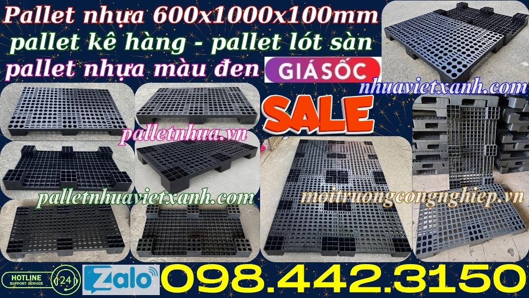 Pallet nhựa 600x1000x100mm màu đen