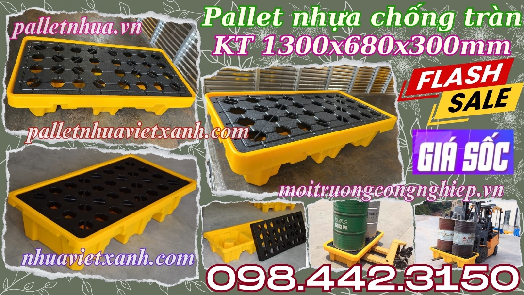 Pallet nhựa chống tràn 1300x680x300mm - 2 phuy