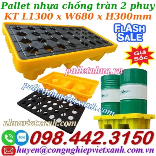 Pallet nhựa chống tràn 2 phuy cao 300mm - 17kg