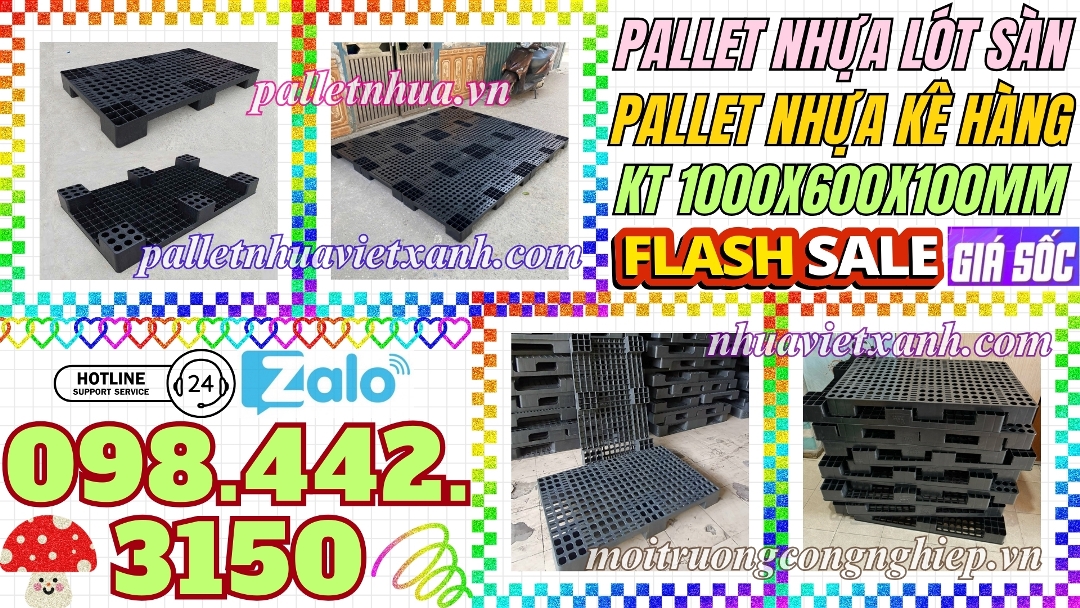 Pallet nhựa lót sàn 1000x600x100mm màu đen