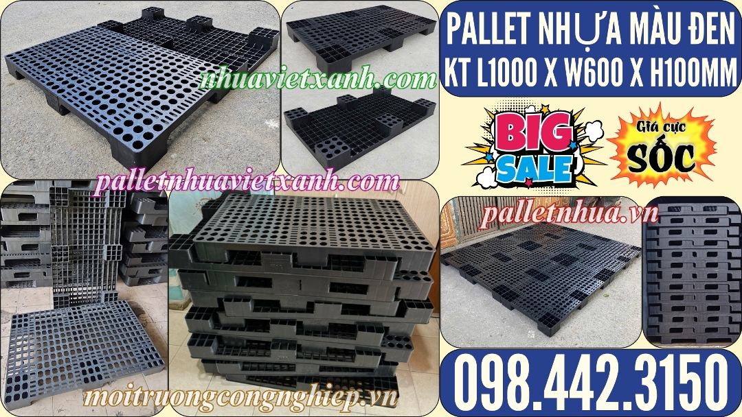 Pallet nhựa màu đen 1000x600x100mm