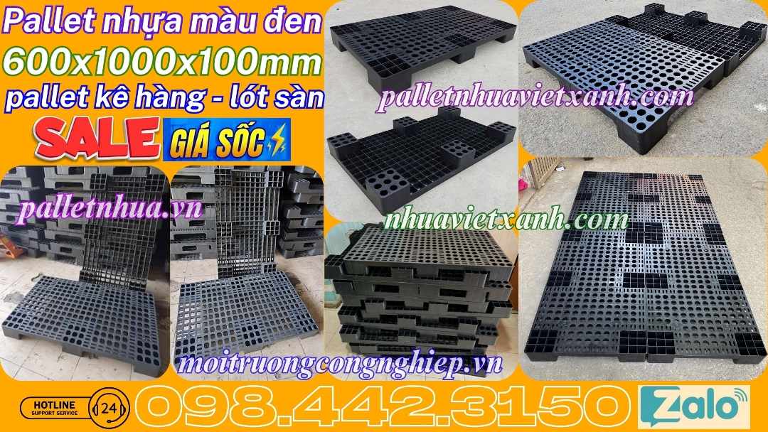 Pallet nhựa màu đen 600x1000x100mm
