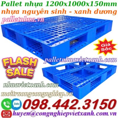 Pallet nhựa 1200x1000x150mm nhựa nguyên sinh xanh dương