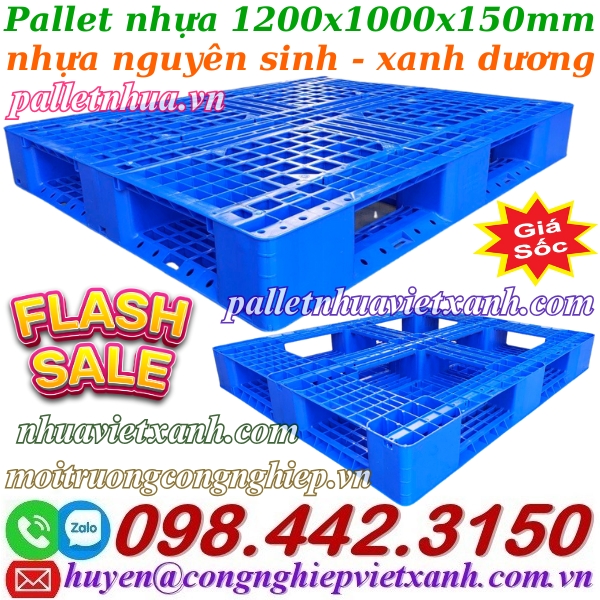 Pallet nhựa 1200x1000x150mm nhựa nguyên sinh xanh dương