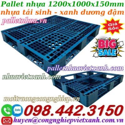 Pallet nhựa 1200x1000x150mm nhựa tái sinh xanh dương đậm