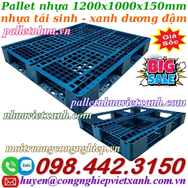 Pallet nhựa 1200x1000x150mm nhựa tái sinh xanh dương đậm