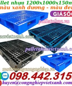 Pallet nhựa 1200x1000x150mm xanh dương và đen