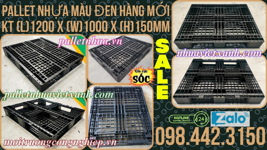 Pallet nhựa màu đen 1200x1000x150mm hàng mới