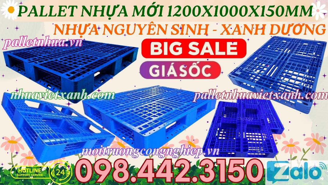 Pallet nhựa mới nhựa nguyên sinh màu xanh