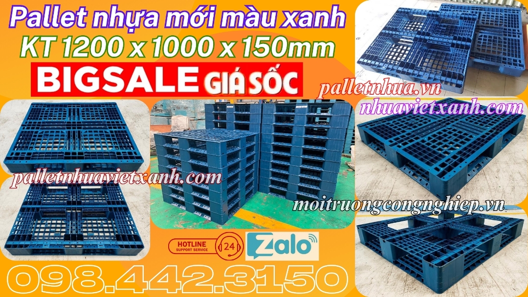 Pallet nhựa mới màu xanh 1200x1000x150mm