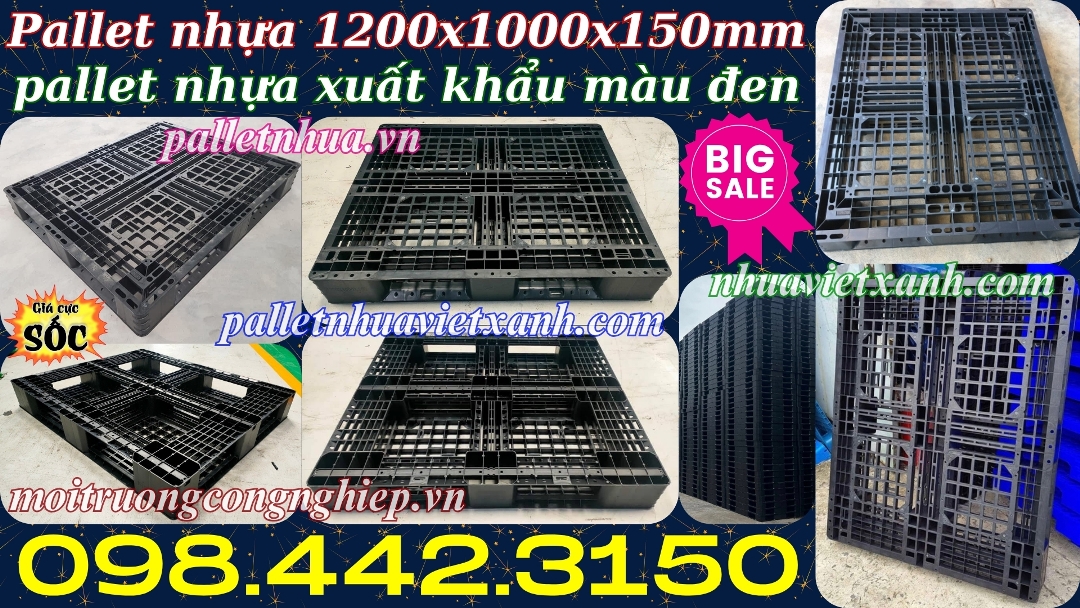 Pallet nhựa xuất khẩu 1200x1000x150mm màu đen