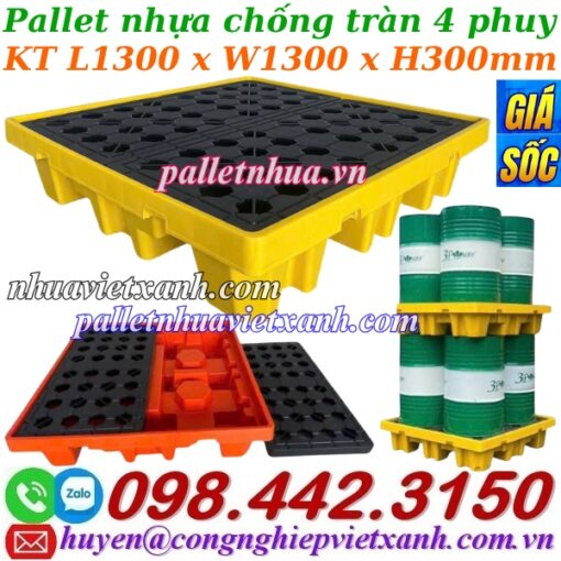 Pallet nhựa chống tràn 4 phuy cao 300mm - 26.5kg